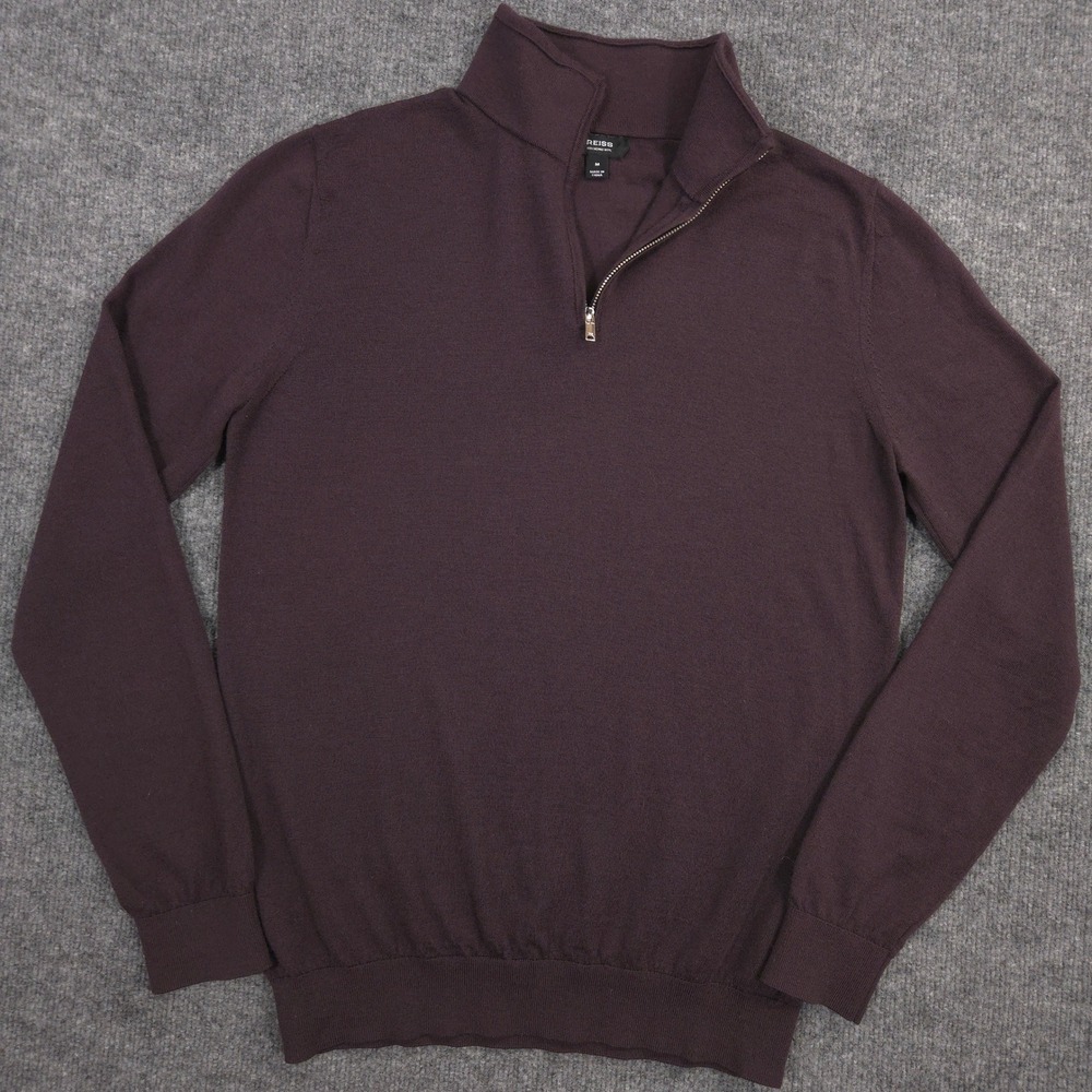 Reiss Blackhall 1/4 Zip Sweater Mens M Dark Bordeaux Merino Wool Pullover Preppy